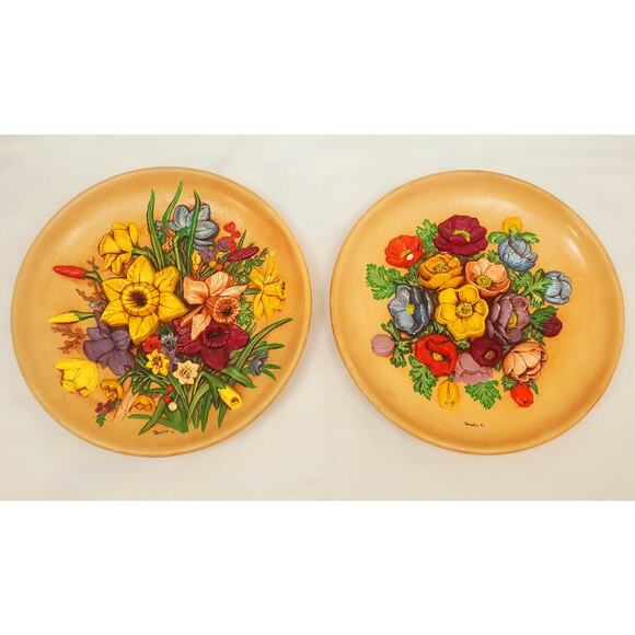 Vintage 1980 Flower Plate Floral Chalk Ware Wall Decor 80s Country Regency Style - Picture 1 of 10